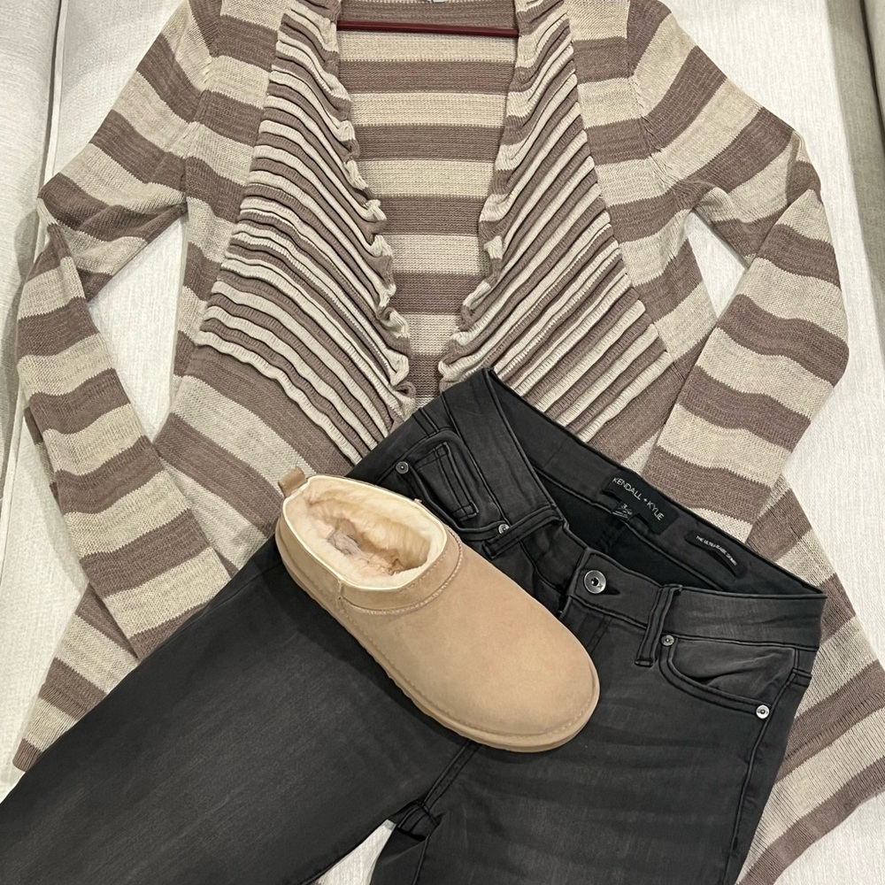 Striped Brown and Cream Women's Sweater - Picture 2 of 7
